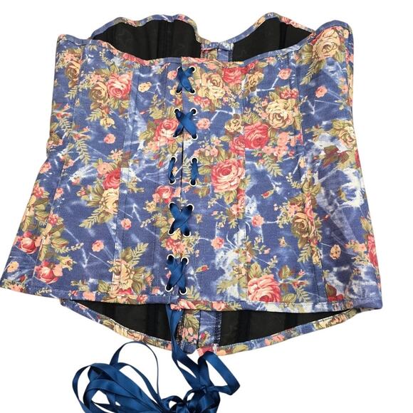 Alivila.Y Fashion Womens Vintage Floral Denim Overbust Corset Bustier Top XL - Picture 8 of 16